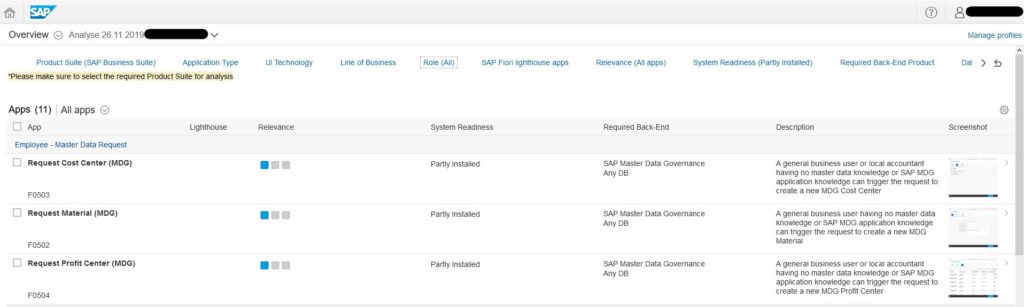 Analyseergebnis (Quelle SAP® Fiori App Recommendations)