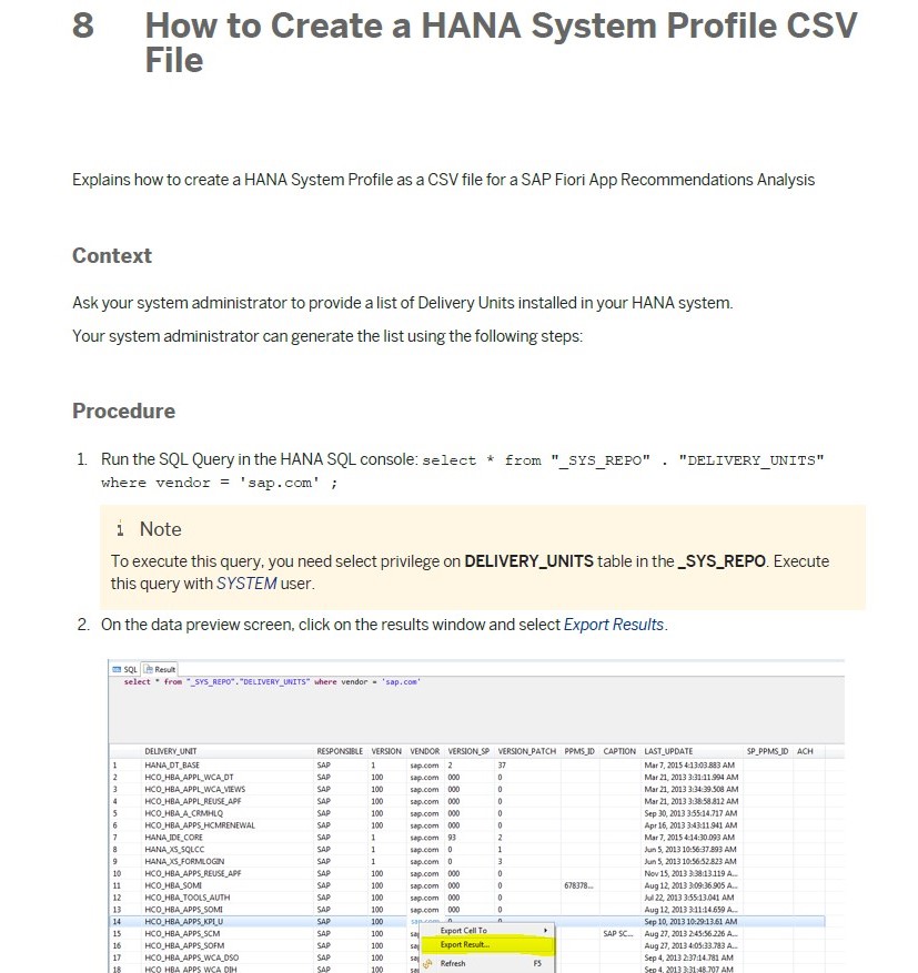 HANA System Profile (Quelle SAP® ERP)