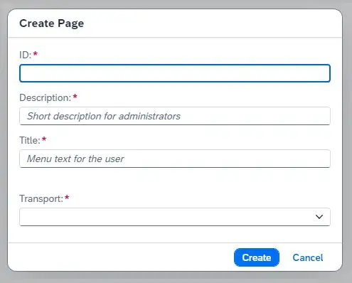 Page Deatil für Neuanlage